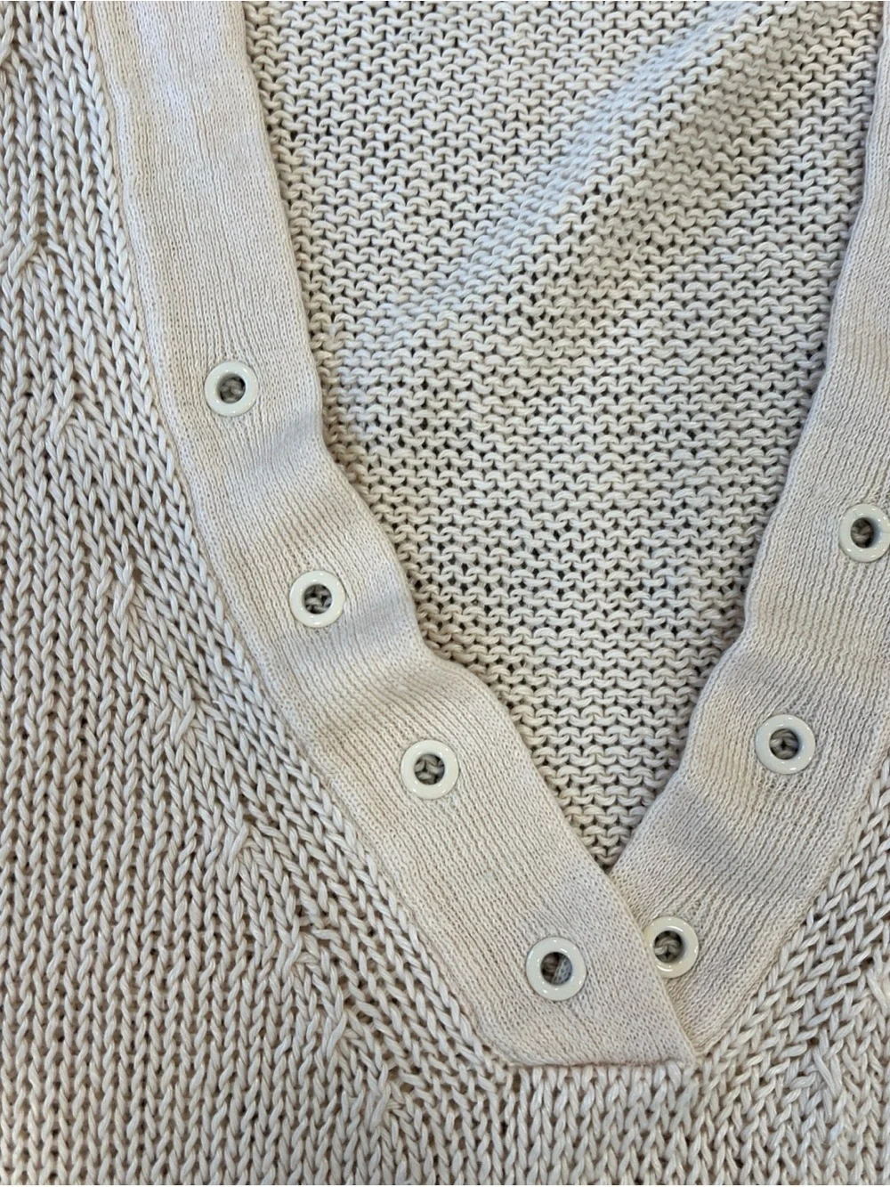 J. Crew Beach Open Knit grommet Sweater Size Small Coastal Chic Linen Flawed